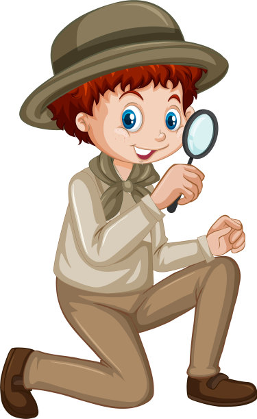 白色背景上拿着放大镜的男孩图片下载