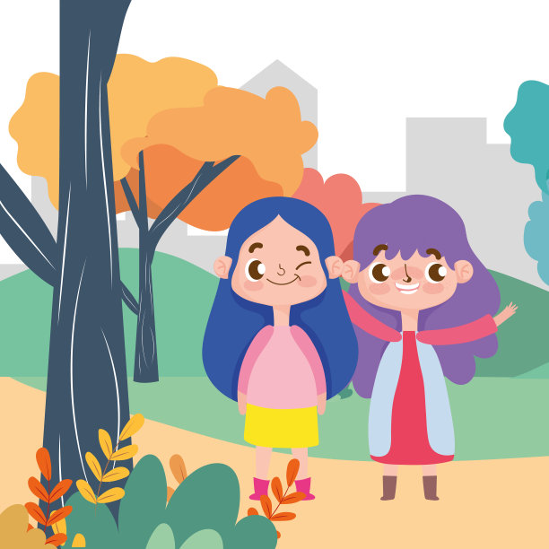 小女孩卡通人物面部表情景观自然背景图片下载