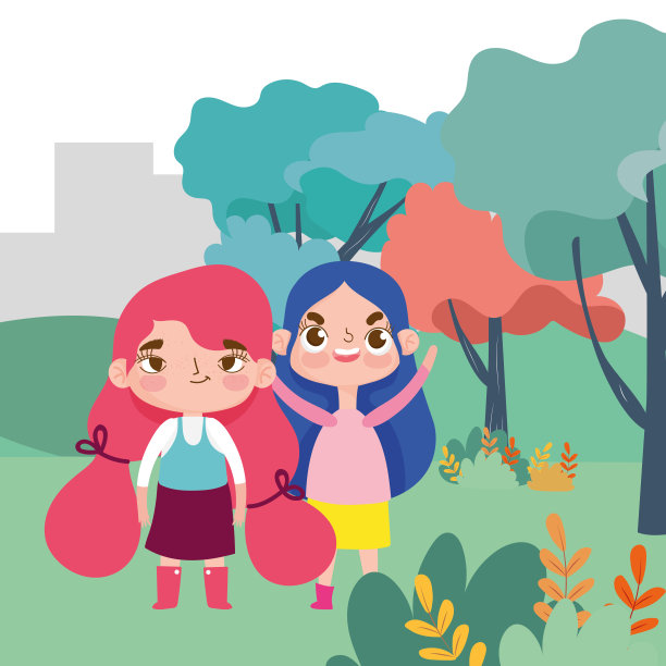 小女孩卡通人物面部表情景观自然背景图片下载