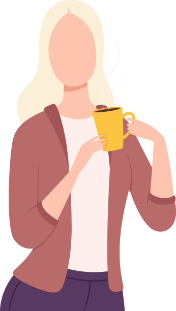 金发女孩喝咖啡或茶年轻的女人图片下载