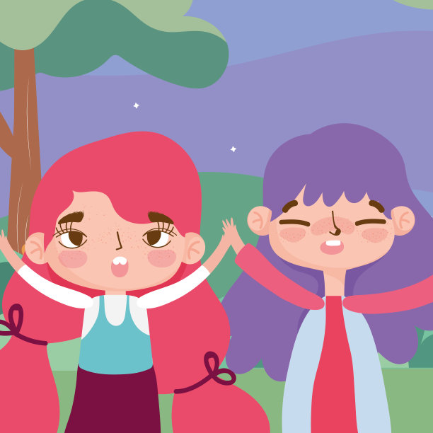 小女孩卡通人物面部表情景观自然背景图片下载