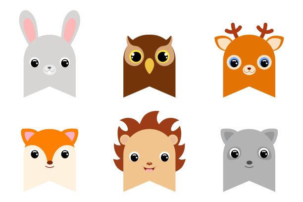 一套clipart森林动物旗帜装饰宝宝送礼会，生日派对，婴儿墙装饰。可打印可爱的林地主题横幅。平面卡通彩色矢量插图。图片下载