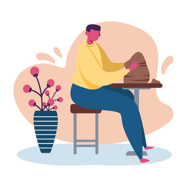 年轻人创造一个手工艺，生产的时间，现代平面插图图片下载