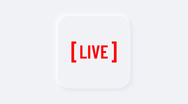 红色的生活。亮白色渐变按钮。网络符号广播，以网络流为背景。Neumorphic效应流媒体图标图片下载