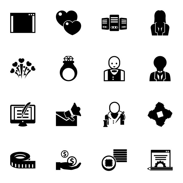 16个线性填充图标在白色上隔离图片下载