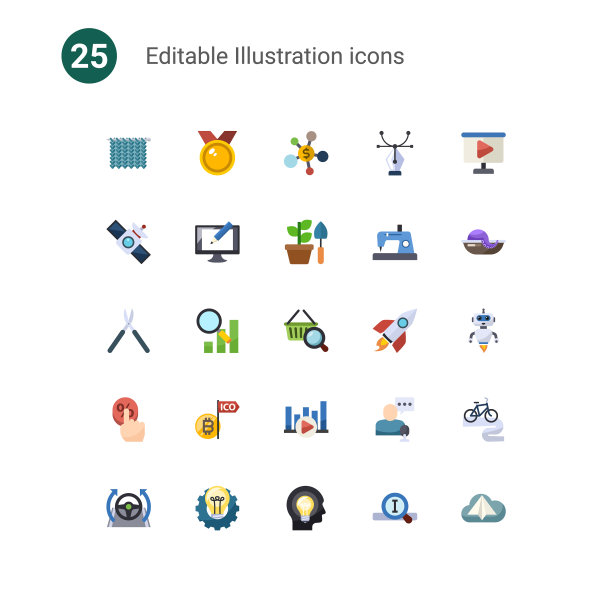 25个平面图标隔离在图标上图片下载