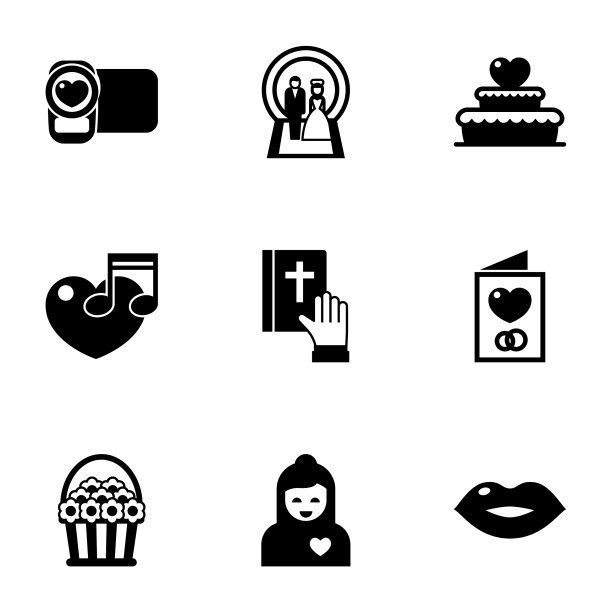 9个爱填充图标设置孤立在白色图片下载