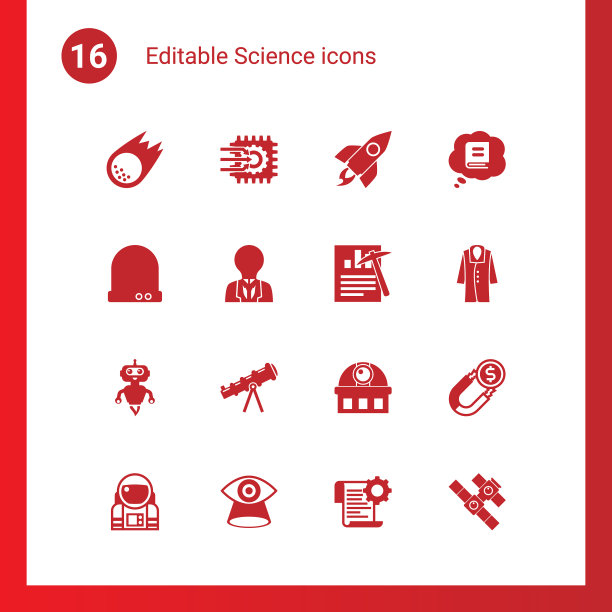 16个科学充满图标设置孤立的图标图片下载