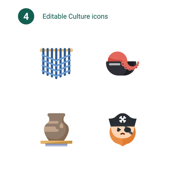 4文化平面图标隔离在图标集上图片下载