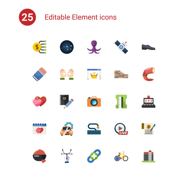 25个元素的平面图标集孤立的图标集图片下载