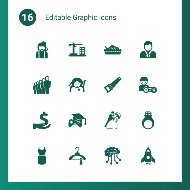 16个图形填充的图标隔离在图标上图片下载