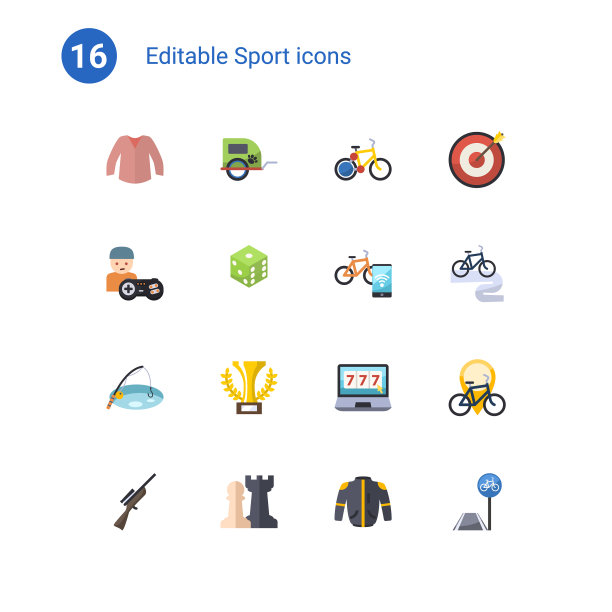 16运动平面图标集孤立的图标集图片下载