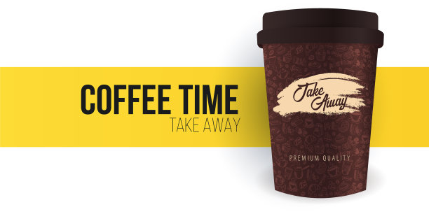 杯咖啡咖啡时间横幅上白色和图片下载