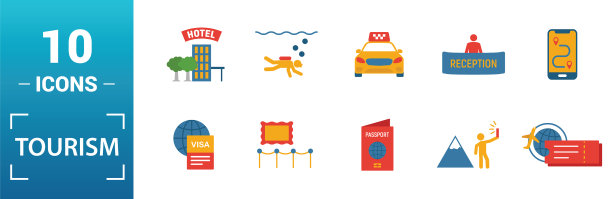 旅游图标集包括创意元素签证图片下载
