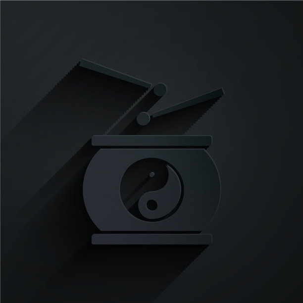 剪纸中国鼓图标孤立在黑色图片下载