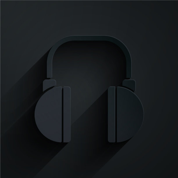 剪纸耳机图标孤立在黑色图片下载