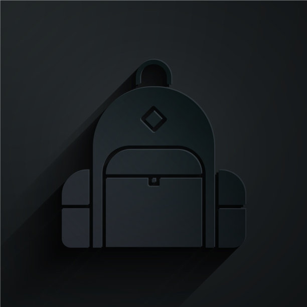 剪纸徒步背包图标孤立在黑色图片下载