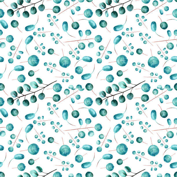 无缝模式与桉树枝和树叶。水彩图片下载