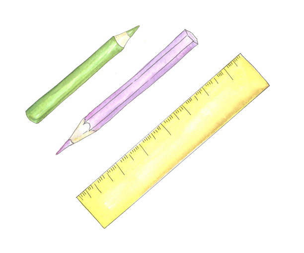 一套蓝铅笔，绿铅笔和黄尺子图片下载