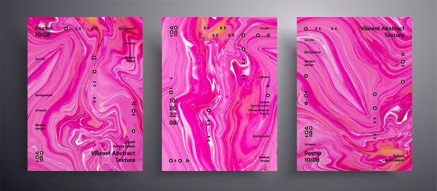 抽象液体标语牌，流体艺术矢量纹理包。艺术背景，可用于设计封面，请柬，传单等。红色，粉色和金色普遍流行的绘画背景。图片下载