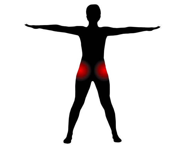 前视图的女人与象征髋关节疼痛图片下载