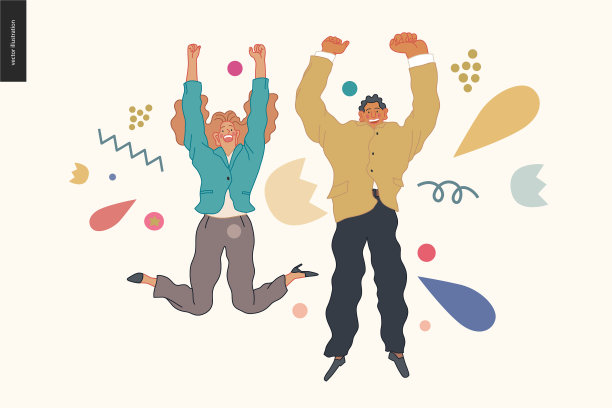 快乐的商业男女在空中跳跃图片下载