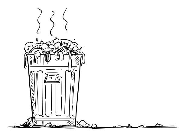 矢量卡通插图肮脏的垃圾桶，垃圾桶或废物容器。图片下载