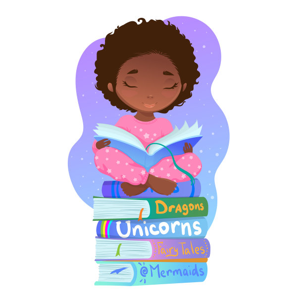 阅读女孩插画设计。图片下载