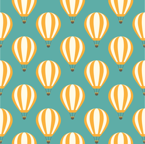 热气球在蓝天中飞翔。平面卡通矢量插图。素材图片