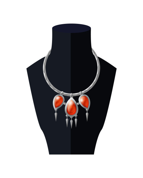 项链与珍贵的红色宝石黑色人体模型图片下载