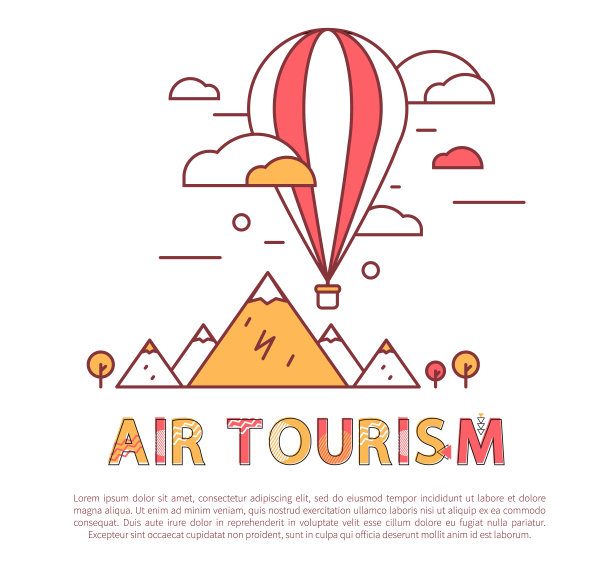 空中旅游气球海报矢量插图图片下载