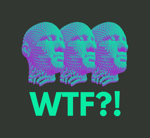 WTF ?3 d矢量插图。抽象数字人头。可以用作海报，明信片或横幅。图片下载