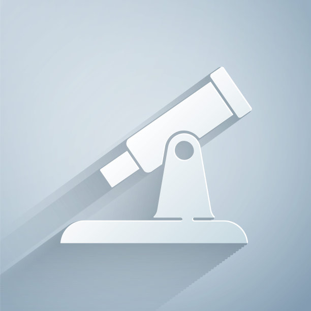 剪纸望远镜图标孤立在灰色背景。科学的工具。教育和天文学元素，望远镜和研究恒星。纸艺术风格。向量图片下载