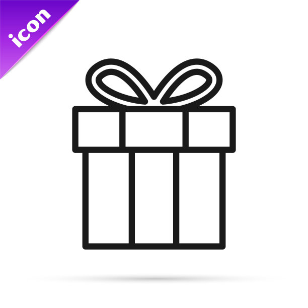黑线礼品盒图标孤立在白色背景。生日快乐。向量图片下载