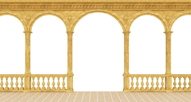 带有栏杆和柱子的古典希腊柱廊- 3d渲染图片下载