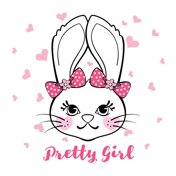 可爱的兔子女孩，带着蝴蝶结，心被孤立图片下载