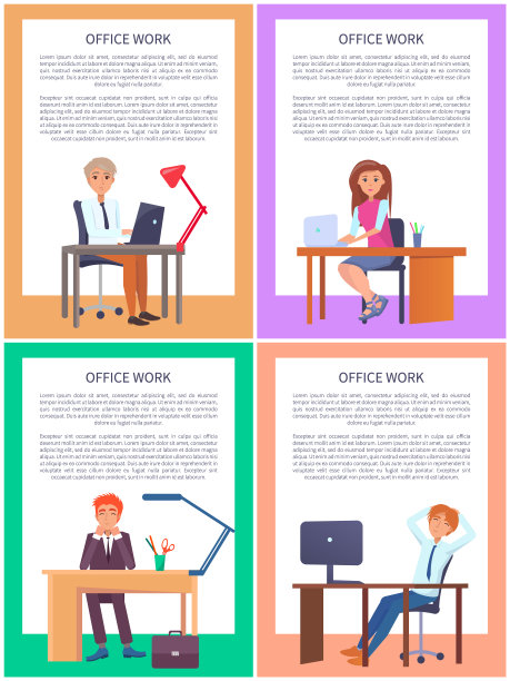 办公室工作海报设置男女工作台图片下载