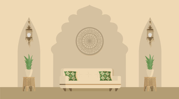 阿拉伯或印度风格设计的客厅图片下载