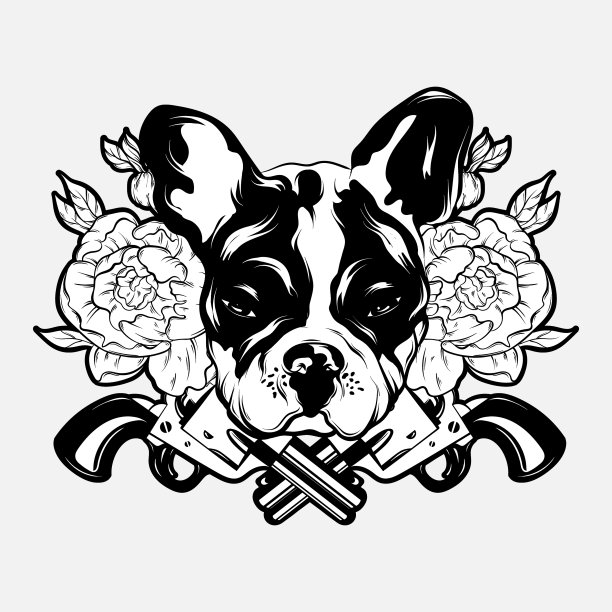 手画牛头犬，带枪图片下载