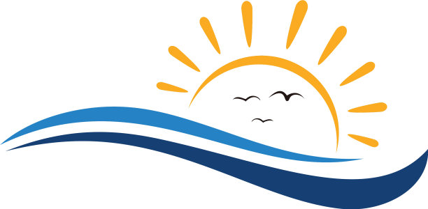 海滩标志，海滩日落标志，波浪标志图片下载