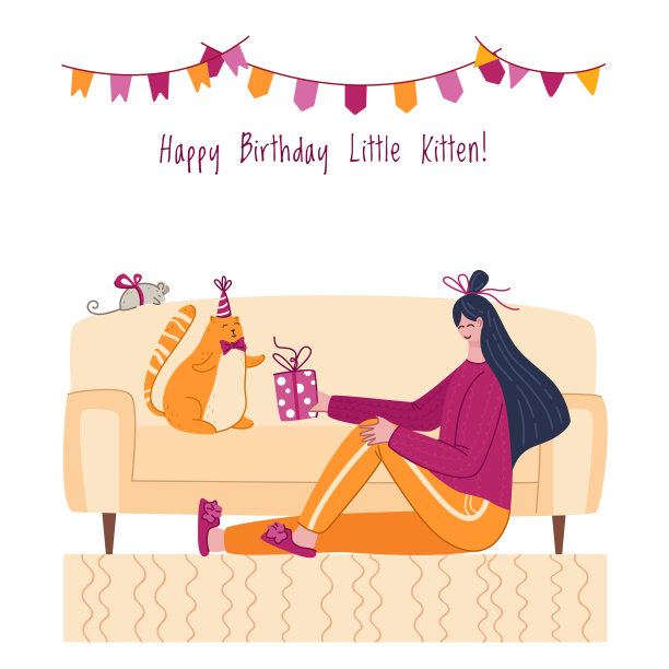 猫咪生日派对套装图片下载