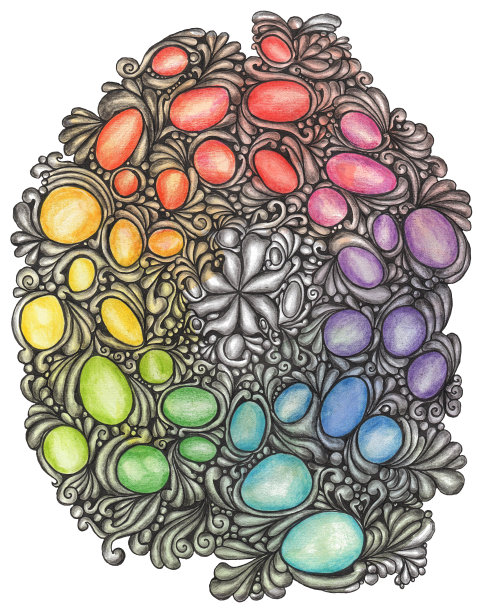 彩圈为彩虹色宝石，水彩铅笔画艺术图片下载