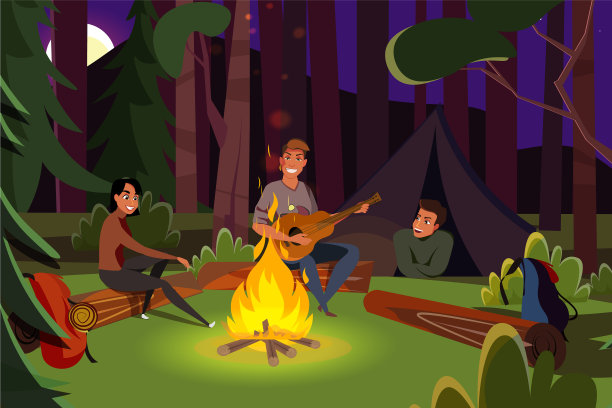 朋友夏季露营公寓图片下载