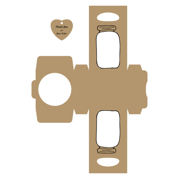 简单包装盒模切立方体模板与罐子和标签与文本â感谢您的Orderâ在白色背景-矢量绘制图形设计。图片下载