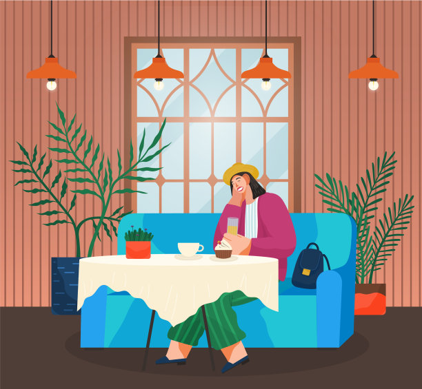 女人在咖啡馆吃午餐图片下载