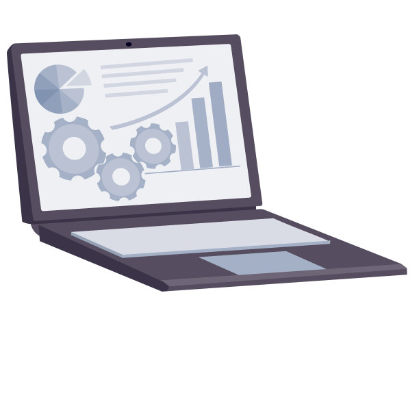 在显示器上显示图表齿轮的笔记本电脑图片下载