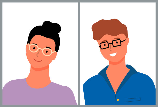 照片上戴眼镜的男人和女人微笑着图片下载