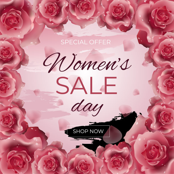 3月8日-快乐的妇女节销售横幅与玫瑰图片下载