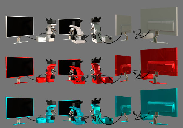 高分辨率实验室显微镜，屏幕，CPU块隔离-逼真的医学3d插图与虚构的设计，化学研究概念图片下载