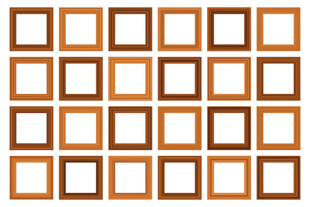 一套大的方形复古木框架为您的设计。复古封面。文本。古色古香的黄金漂亮的矩形框架。模板向量插图。图片下载
